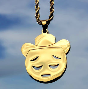 Sad Cowboy Emoji Pendant & 24" Rope Chain 18K Gold Plated